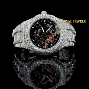 Iced Out Moissanite Mechanical <b>Watch</b> <b>Automatic</b> <b>Skeleton</b> Dial Stainless Steel Band Hidden Clasp Men Fashion Jewelry - Product Image 1