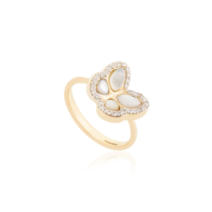14K Art Deco Mother of Pearl Butterfly Diamond Fine Ring - Product Image 4