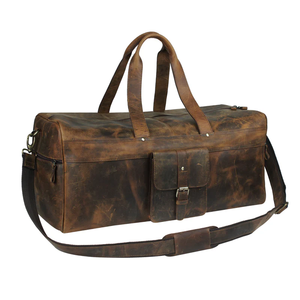Sac de voyage vintage en cuir de chèvre véritable, sac de sport à bandoulière, grand sac de voyage rond imperméable - Product Image 1