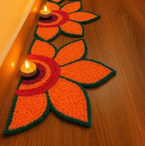 ชุดเสื่อประดับดอกไม้รังโกลีแบบล้างทำความสะอาดได้สวยงามจากเจไปโรส 8 ชิ้น ของตกแต่งเทศกาลดีวาลี ใช้ซ้ำได้ แขวนประดับได้ ทำด้วยเชือกประดิษฐ์ - Product Image 3