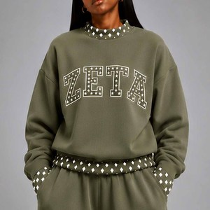 Zeta Premium <b>Mock</b> <b>Neck</b> Sweatshirt Women Men Ladies Unisex Ribbed Cuff Polka Dot Gingham Patch Clothing - Product Image 3