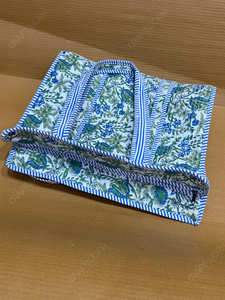 Handcrafted Quilted Blue Green Floral Tote <b>Bag</b> Printed <b>Fabric</b> Shoulder Handbag Lightweight Everyday Carry Designer Shopping <b>Bag</b> - Product Image 3