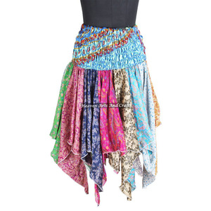 Falda estilo corte diamante elegante al por mayor pañuelo de chatarra de seda bohemio sobrefalda de baile falda tribal sostenible Hippie DS031 - Product Image 1