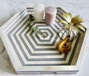 Bandeja Decorativa de Lujo Hecha a Mano con Incrustaciones de Hueso Pulido, Diseño Exclusivo, Venta al por Mayor de Artesanía de Madera de la India 2026 - Product Image 2