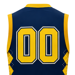 Blue Gold Adults Polyester Volleyball Uniform Sleeveless Jersey Shorts Set Sublimated Breathable <b>Athletic</b> Team Match Performance - Product Image 5
