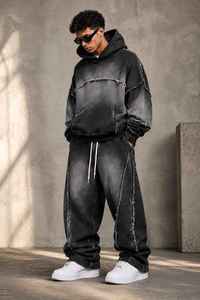 Black Tracksuit <b>Set</b> Stylish Casual Sportswear Hoodie Jacket <b>Matching</b> <b>Jogger</b> Pants Athletic Activewear Streetwear Outfit - Product Image 2