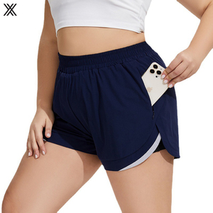 Shorts de sport personnalisés pour femme, taille plus, double couche, 100% coton, écologiques - Product Image 4
