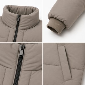 Blouson matelassé pour homme en gros avec patch PVC personnalisé, vêtement d'extérieur rembourré d'hiver, col montant, fermeture éclair intégrale, étiquettes tissées, fabricant OEM en gros - Product Image 4