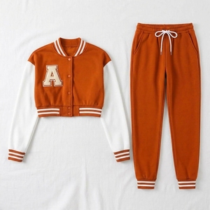 High Quality Hooded Casual Custom Cropped Bomber Jacket <b>Pant</b> Set Streetwear <b>Women</b> 100% Cotton Plus Size Winter Lightweight - Product Image 2