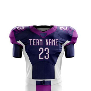 Ensemble d'uniformes de football américain pour hommes, maillot à manches courtes et pantalon, impression par sublimation, évacuation de l'humidité, ajusté, nom de l'équipe 23, violet et blanc - Product Image 5