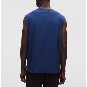 Débardeur tricoté sans manches à capuche bleu pour homme, col montant, imprimé, sportif, séchage rapide, respirant, en coton/bambou, pour l'entraînement - Product Image 2