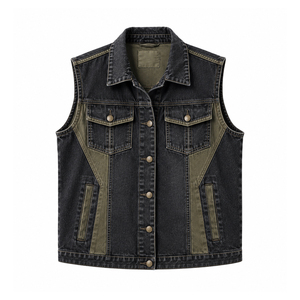 <b>Women's</b> Vintage Wash <b>Denim</b> <b>Waistcoat</b> with side pockets, Low MOQ Private Label Orders <b>for</b> US Apparel Retailers - Product Image 2