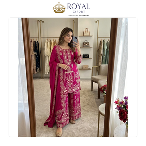 Colección de Diseñador de Ropa India de Alta Calidad, Traje Sharara de Seda Vichitra Pura con Bordado de Lentejuelas - Product Image 2