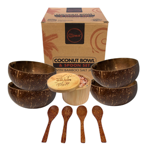 ชุดชามและช้อนมะพร้าวธรรมชาติ 100% ผลิตด้วยมือ เป็นมิตรต่อสิ่งแวดล้อม สำหรับสลัด สมูทตี้ และของหวาน - Product Image 1