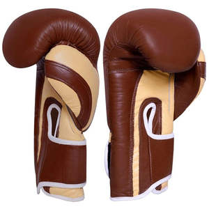 Guantes de boxeo de cuero con cierre de cordones en la muñeca para adultos, entrenamiento de artes marciales - Product Image 1