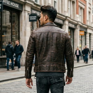 Men's Customized Classic <b>Long</b> Motor Jacket High Street Style Real Leather Handmade Cow Skin Top Layer High Quality - Product Image 3