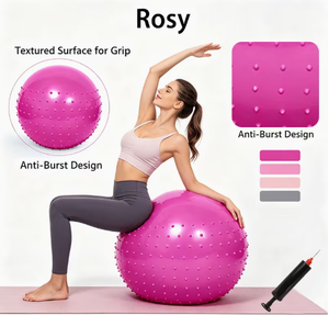 Ballon de yoga en PVC rose HAWK SPORTS INDUSTRIES, 4,9 pouces, antidérapant, rond, pour exercices de fitness, pompe incluse, surface lisse, logo personnalisé - Product Image 2