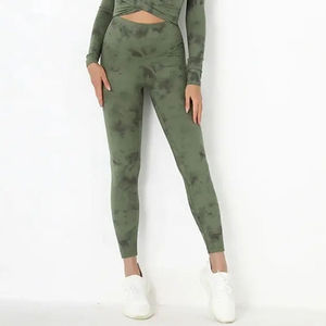 High Waist Tie Dye <b>Leggings</b> Full Length Stretchy Sporty Women's Pants Pink White <b>Pattern</b> Knitted Fabric - Product Image 3