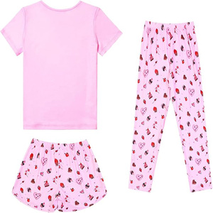 Conjunto de Pijama de 3 Piezas para Bebé Unisex con Estampado de Estrellas Rosas, Camiseta, Pantalones y Pantalones Cortos, Ropa de Dormir de Algodón Transpirable para Verano - Product Image 2