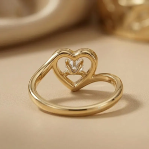 Bague solitaire en or massif 14 carats avec diamant rond de 1 carat, couleur F, pureté VS1, forme cœur, pour diamant CVD, idéale pour une demande en mariage romantique. - Product Image 2