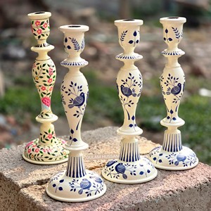 เชิงเทียนไม้ชีแชมลายวาดมือรูปนกยูงขายส่ง |   ช่างฝีมือโมราบาดาบาด - Product Image 3