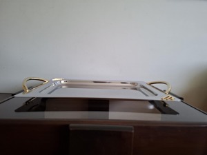 Plateau décoratif carré en acier inoxydable fait main de luxe, poli brillant, pour service créatif à domicile - Product Image 2