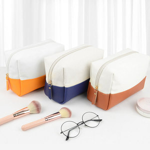 Minimalist Rectangle Canvas Toiletry Bag <b>White</b> Orange Portable Storage Pouch for Travel and Daily Use - Product Image 3