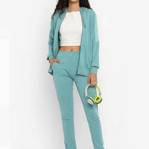 Conjunto de Sudadera con Cremallera y Pantalones para Mujer, Dos Piezas Casuales, Tela de Felpa Suave, Corte Regular, Estilo Urbano Diario, Color Sólido - Product Image 4