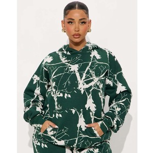 Sweat-shirt à capuche surdimensionné pour femme avec imprimé personnalisé à motifs géométriques, col mandarin, manches longues, tricoté, pour l'automne - Product Image 5