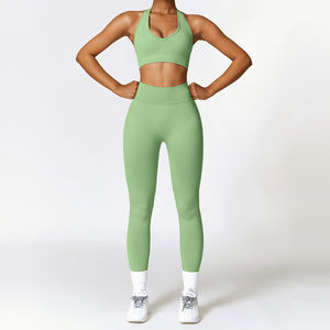 Conjunto de 2 Piezas de Leggings y Sujetador Deportivo Transpirable sin Costuras de Cintura Alta para Mujer, Servicio OEM, Logotipo Personalizado, Ropa Deportiva Elástica de Alta Calidad - Product Image 6