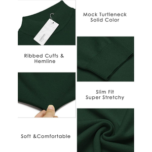 Suéter de Punto para Hombre, Cuello Alto, Color Verde Oscuro, Corte Ajustado, Manga Larga, 95% Algodón, Invierno, Casual, Cuello Alto Sólido - Product Image 4