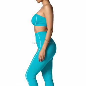 <b>Women's</b> Yoga Workout Set High Waist Solid Breathable Four-Way Stretch Seamless Elastic Waist 6-Piece Custom OEM Wholesale - Product Image 3