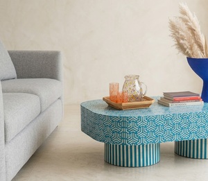 Mesa de Centro Moderna de Madera con Incrustaciones de Hueso, Mesa de Centro con Patrón MOP, Muebles Hechos a Mano para Sala de Estar, Estilo Contemporáneo, Villa Rajasthan - Product Image 4