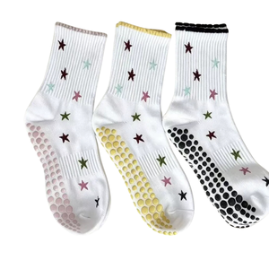 Wholesale High Quality Ruffled Edge Crew Pilates <b>Socks</b> Multicolor Stars Embroidery Professional Non Slip <b>Silicone</b> Grip - Product Image 4
