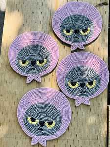 Cute Pink Owl Beaded Coasters Set of 4 Reusable <b>Bar</b> <b>Mats</b> Fabric Drinkware Accessories - Product Image 3