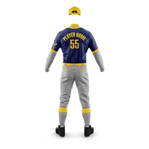 Ensemble de maillots de baseball unisexes personnalisés, bleu marine et jaune, nom du joueur 55, imprimé numérique, polyester respirant, manches courtes, sangle réglable - Product Image 1