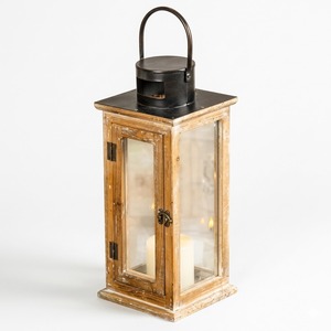 Rustic Wood Lighthouse Candle <b>Lanterns</b> <b>Set</b> Of 2 Distressed Whitewashed Farmhouse Style Wooden & Glass Hurricane Holders For Sale - Product Image 4