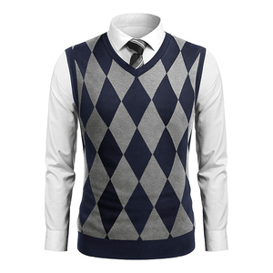 Men's Acrylic Letter Vest Sweater V-Neck Sleeveless Pullover Anti-Wrinkle Anti-Shrink Heather Color Space <b>Dye</b> Autumn ODM Knitted - Product Image 4