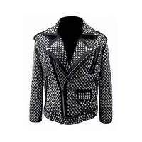 Veste en cuir véritable ornée de strass et de cristaux, design bling-bling, idéale pour les soirées et la scène, motif personnalisé, OEM