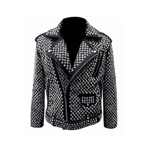Rhinestone Stone Leather Jacket <b>Crystal</b> Studded Bling Design <b>Real</b> Leather Party Stage Fashion Jacket Custom Pattern OEM - Product Image 1