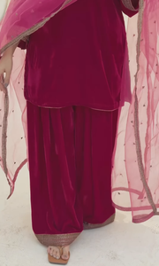 SADIA AUN HUTE COUTURE Women's Velvet Cotton Salwar Kameez Set <b>Maroon</b> Pink Dupatta Casual India Pakistan Style Regular Fit - Product Image 4