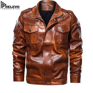Chaqueta de Cuero Marrón Vintage para Hombre, Chaqueta de Trabajo Resistente con Múltiples Bolsillos, Cierre de Cremallera y Broches - Product Image 1