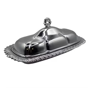 Vintage Style Silver Metal Butter Dish Elegant Butter Storage <b>Container</b> Used For Keeping Butter Fresh And Covered From India - Product Image 3