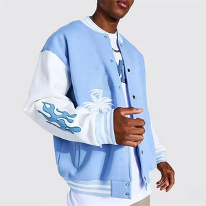 Chaqueta Bomber Varsity de Béisbol Personalizada al por Mayor con Logotipo y Diseño Personalizados, Color Azul Claro, Hombros Caídos, Bordado con Letras, para Hombre - Product Image 5