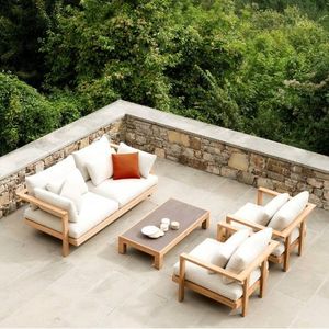 <b>Outdoor</b> Garden <b>Sofa</b> Set Wooden Patio Couch Furniture Cushioned Seating with Table for Balcony Yard - Product Image 1