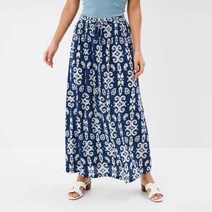 Trendy Women's High-waisted Long Flowing Crepe Navy Blue <b>Skirt</b> <b>Elastic</b> Waist Drawstring Front Viscose <b>Skirt</b> Casual Summer Style - Product Image 5