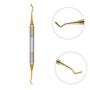 Espátula dental de doble punta ergonómica plateada con recubrimiento dorado para composite, modelo BBI-1846 de Bone Bridge Instruments, para rellenos dentales. - Product Image 1