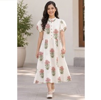 Robe longue bohème confortable 100 % coton pur pour femme, imprimé floral fantaisie, coupe évasée, vente en gros, export Inde
