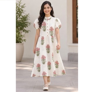 Comfortable 100% Pure Cotton Boho <b>Maxi</b> <b>Dress</b> for Women Fancy Floral Printed Bulk <b>Dress</b> Fit and Flare <b>Dress</b> Bulk India Export - Product Image 1