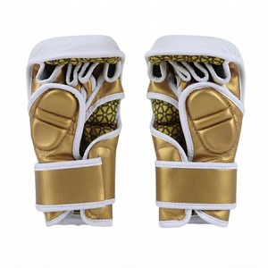 Gants de boxe QST MMA en cuir PU blanc et or pour l'entraînement |   Gants Shutter à fermeture Velcro respirants pour adultes, arts martiaux, sparring - Product Image 6